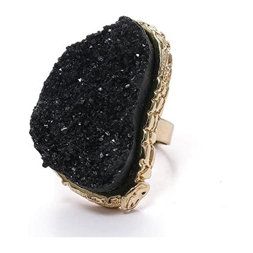 24 JOYAS grande anello in resina nera e oro irregolare e regolabile, bella fede naturale romantica ed elegante da donna, resina, nessuna pietra preziosa