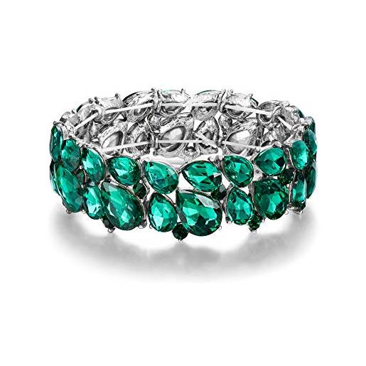 EVER FAITH braccialetto donna, abiti gioielli cristallo 2 strato goccia elasticità bracciale per incontro festa verde argento-fondo