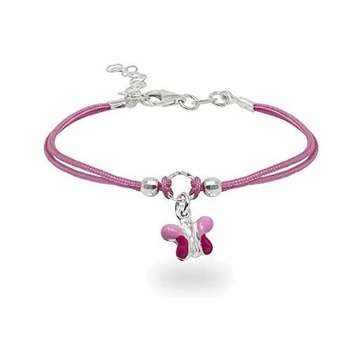 inSCINTILLE braccialetti bambina con filo cerato e charm in argento 925, girotondo bracciale bambina e bambino (farfalla rosa)