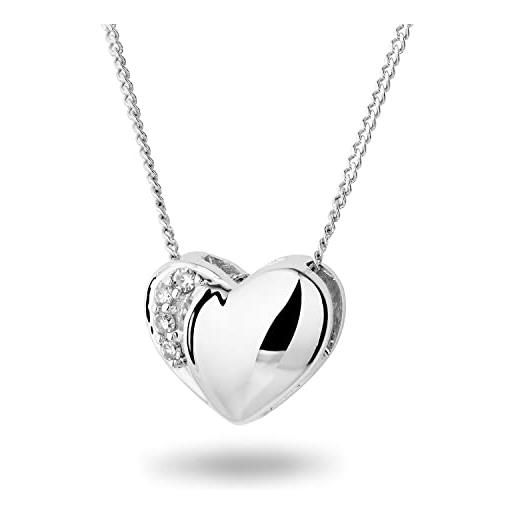 MIORE collana cuore con diamanti 0,02 ct in oro bianco 18 carati 750, lunghezza 45 cm