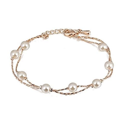 Crystalline Azuria donna 18ct placcato oro bracciale con perla simulata bianca 20 cm