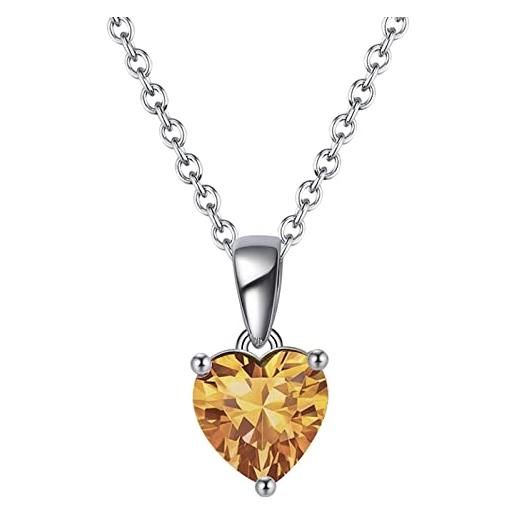 Bellitia Jewelry collana pendente donna cuore in argento sterling 925, ciondolo pietra preziosa di citrino, pietra natale di novembre, gioielli donna regalo amore per lei