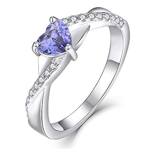 YL anello di fidanzamento cuore argento 925 con dicembre pietra portafortuna tanzanite anello solitario infinito anello nuziale per donna sposa(taglia 18)