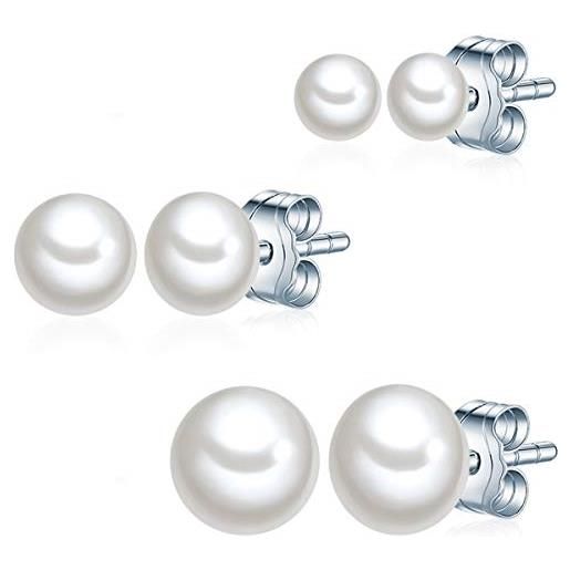 Valero Pearls set di 3 orecchini da donna, in argento sterling 925, con perle coltivate d'acqua dolce, circa 4,0 - 6,0 mm, misura unica, argento