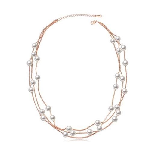 Crystalline Azuria donna 18ct placcato oro rosa collana di perle con perle simulate bianche 45 cm