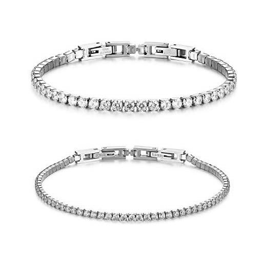 JewelryWe - Bracciale Fidanzati Coppia in Acciaio Inossidabile con Scritta  King Queen Colore Argento con Zircone Regalo San Valentino