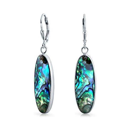 Bling Jewelry geometrico iridescente natura abalone conchiglia naturale ovale pendenti goccia lunga per donne adolescenti. 925 argento lever back