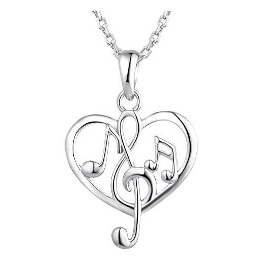 starchenie starnny collana chiave di violino argento 925, collana nota musica cuore con regali di gioielli placcati oro bianco per donna