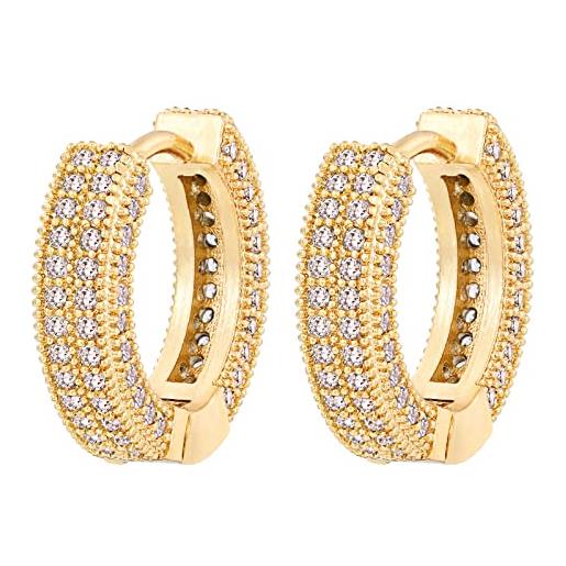 VEXXS orecchini a cerchio con diamanti da uomo, placcati in oro 14 carati, orecchini ipoallergenici per uomo hip pop orecchini street wear, ottone