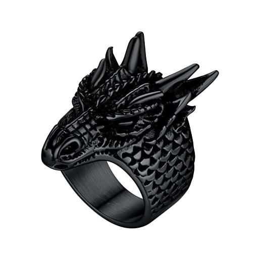 U7 anello drago uomo pesonalizzato, anelli punk vintage uomo nero, 12 misura anelli drago acciaio inossidabile modo, anello gotico regalo per adulti ragazzi
