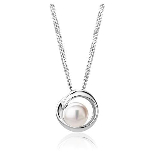 Miore collana donna argento, catena con ciondolo di perla coltivata d'acqua dolce in argento 925. Catenina grumetta lunga cm 45. Pendente donna anallergico. 