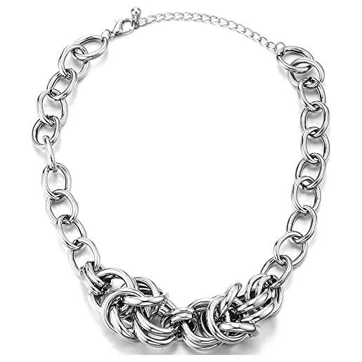 COOLSTEELANDBEYOND dichiarazione pendente collana, intrecciato collegamento chain ovale cerchi catena grande girocollo choker, alla moda