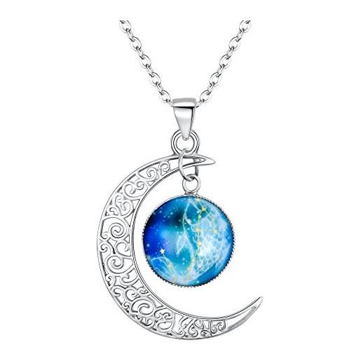 Clearine collana argento 925 oroscopo zodiaco 12 costellazione astrologia galassia & mezzaluna luna perle di vetro pendente collana pesci