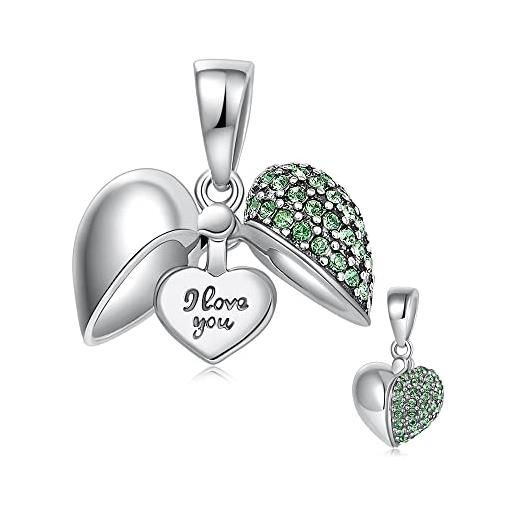 GW love charm bead lady argento sterling 925 adatto per collana e bracciale pandora stile (verde-i love you)