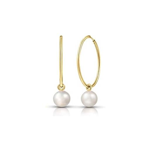 Amberta allure orecchini a cerchio con pendente a perla per donna in oro giallo 9 carati: orecchini 20 mm con perla da 6 a 7 mm