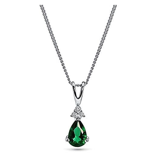 Miore collana donna smeraldo con diamanti taglio brillante oro bianco 9 kt / 375 con catena, catenina cm 45