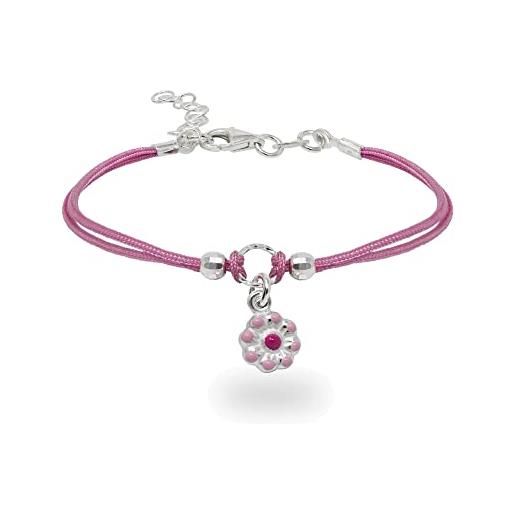 inSCINTILLE braccialetti bambina con filo cerato e charm in argento 925, girotondo bracciale bambina e bambino (fiore rosa)