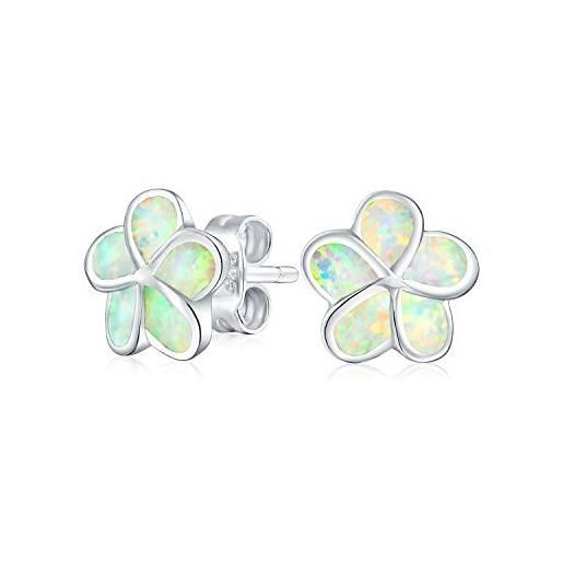Bling Jewelry bianco plumeria fiore creato opale orecchini per le donne. 925 argento 10mm ottobre birthstone