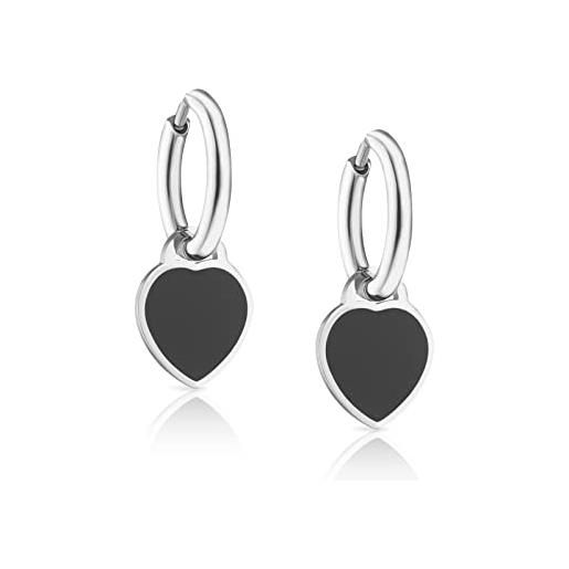 inSCINTILLE cuore rock orecchini donna in acciaio inossidabile con pendente a cuore colorato (nero)