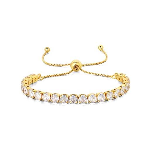 GW bracciale tennis donna braccialetto donna argento con zirconi personalizzato braccialetti regalo donna bomboniere compleanno laurea mamma (regolabile, cristallo oro)