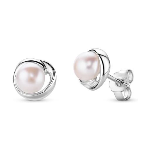 Miore orecchini donna con perle coltivate d'acqua dolce in argento sterling 925, orecchino bottone con perle. Orecchini piccoli anallergici. Chiusura con perno passante e farfalla. 