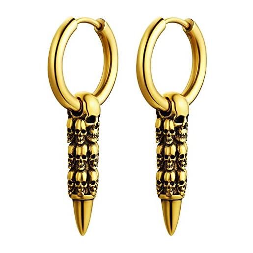 PROSTEEL orecchini uomo teschio pendente oro teschio orecchini donna orecchini rock acciaio, 16mm con confezione regalo