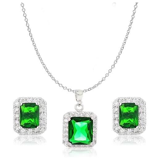 Crystalline Azuria donna 18ct placcato oro bianco parure con verde smeraldo simulato cristalli di zirconi collana con ciondolo 45 cm orecchini a lobo