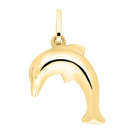 MyGold delfin ciondolo (senza catena) oro giallo oro lucido delfino tre dimensionale 20 mm x 12 mm oro ciondolo a forma di collana catena regalo di natale v0004177