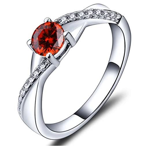 YL anello di fidanzamento argento 925 con gennaio pietra portafortuna granato anello solitario criss attraverso infinito anello nuziale per donna sposa(taglia 20)