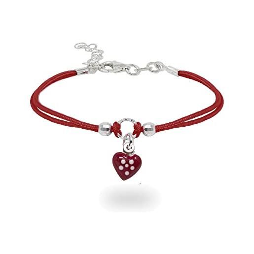 inSCINTILLE braccialetti bambina con filo cerato e charm in argento 925, girotondo bracciale bambina e bambino (cuore rosso)