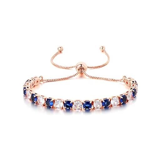 GW bracciale tennis donna braccialetto donna argento con cristallo blu di zirconi personalizzato braccialetti regalo donna bomboniere compleanno laurea mamma (regolabile, oro rosa)