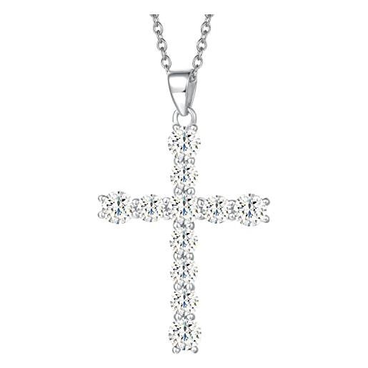 Carleen croce ciondolo collana per donna in argento 925 con zircone cubico - catena lunghezza: 40 + 5 cm
