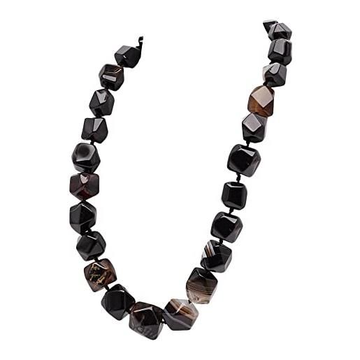 TreasureBay - splendida collana da donna con pietre di agata e nessuno, colore: nero , cod. Tbgem01