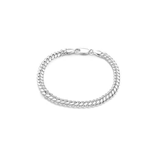 CHICLY CHAIN bracciale uomo argento 925 con catena modello cubano grumetta spiga diamantato per uomo/donna - lunghezza 17,5 | 20 | cm - certificato made in italy