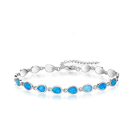 EVER FAITH goccia bracciale, pietra sintetica opale di ottobre braccialetto gioielli a maglie regolabili per le donne