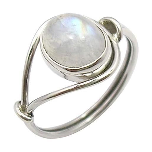 SilverStarJewel anello ovale con pietra di luna arcobaleno in argento sterling 925 di qualsiasi dimensione da 48 a 67, blu rg0079005 -sz-9