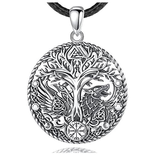 TANGPOET Collana con ciondolo a forma di lupo, in argento Sterling 925, con confezione regalo, Argento sterling