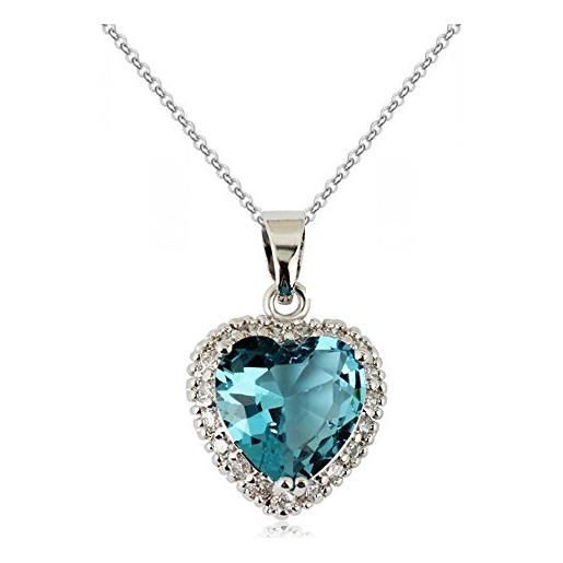 Crystalline Azuria donna 18ct placcato oro cuore collana con ciondolo con blu acquamarina simulato cristalli di zirconi 45 cm