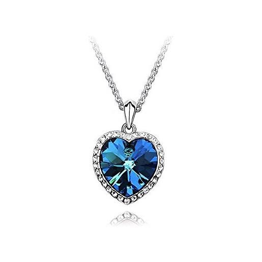 Crystalline Azuria donna 18ct placcato oro cuore dell'oceano cristalli blu collana con ciondolo 45 cm