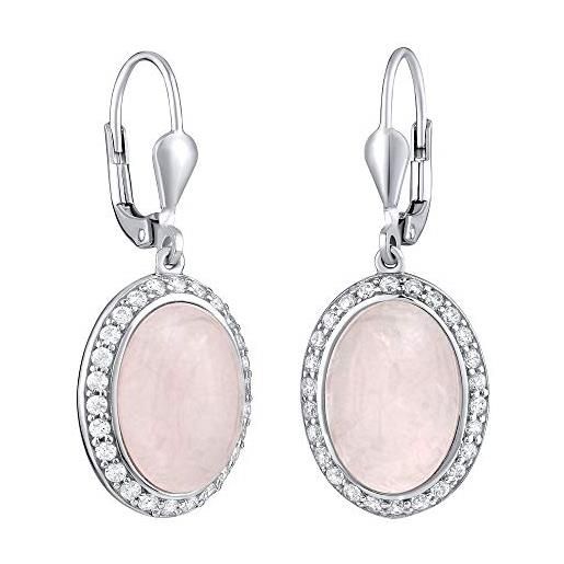 SILVEGO orecchini da donna in argento 925 con quarzo rosa naturale e zirconia, jst14942r