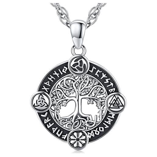 Friggem collana con ciondolo vichingo in argento 925 collana albero della amuleto norreno regali gioielli vichinghi per uomo donna (k)