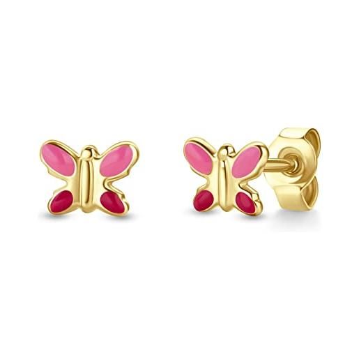 Miore kids orecchini a farfalla rosa per bambini in oro giallo 9 kt 375 6,5 x 5 mm