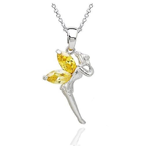 Crystalline Azuria donna 18ct placcato oro bianco fata tinkerbell collana con ciondolo con citrino simulato giallo cristalli di zirconi 45 cm