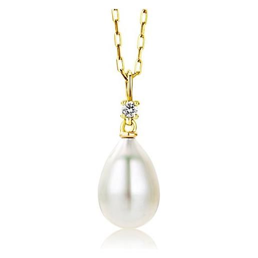 Miore collana donna perla di fiume con catena, con diamante taglio brillante oro bianco/giallo 18 kt / 750 catenina cm 45 (oro giallo)