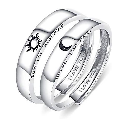 Beydodo anelli sole e luna argento, anelli regolabili lui e lei i love you inciso (anello ti amo) - anelli di matrimonio coppia