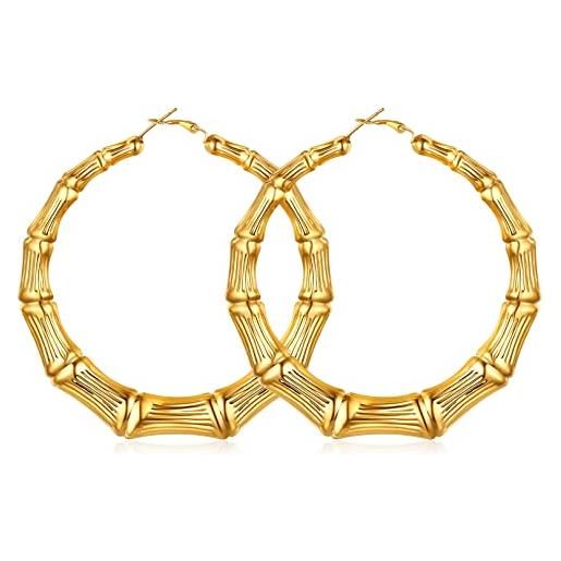 FOCALOOK orecchini cerchio grandi oro, anelli orecchino a cerchio hoop orecchini tubolari bombati 80mm confezione regalo