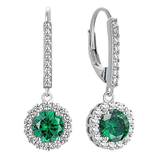 YL orecchini rotonda argento 925 con pietra portafortuna di maggio smeraldo simulato orecchini per donna