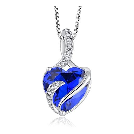 FJ collana donna cuore in argento sterling 925 collane con ciondolo spinello blu settembre pietra portafortuna gioielli regalo per lei amiche moglie mamma donna