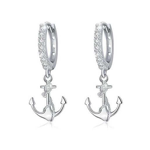 MEDWISE orecchini a cerchio a forma di ancora a barca, in argento sterling, regalo per san valentino, per donne e ragazze, uomini, piccoli orecchini nautici con confezione regalo e argento