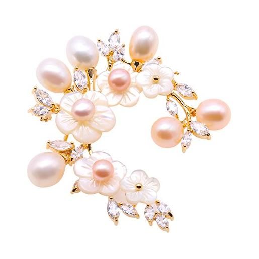 JYX Pearl jyx - spilla floreale con perle d'acqua dolce, con fiore di conchiglia, 8,5 x 10 mm